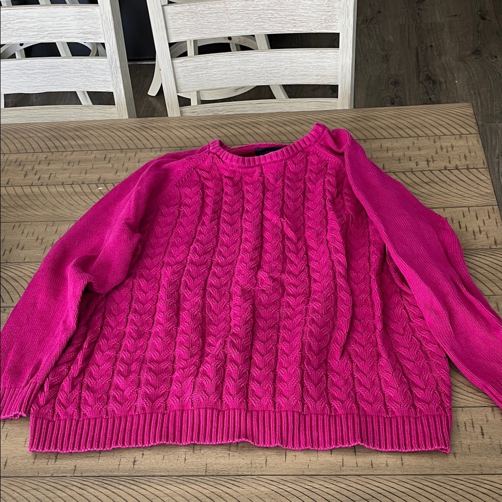 Lands' End Fuchsia Cable Knit Sweater